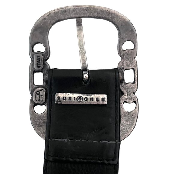 SUZI ROHER Black quilted leather belt w chain back L main image 8